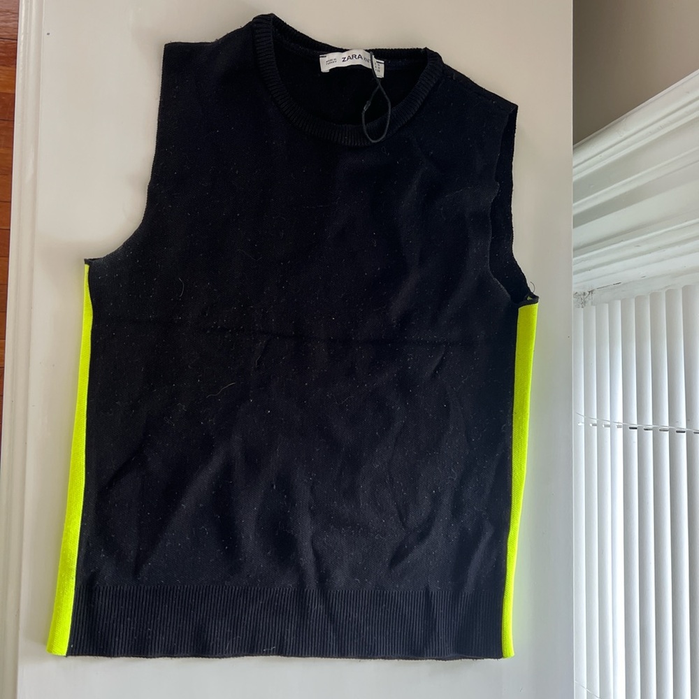 Black Sleeveless Top with Neon Yellow Accents